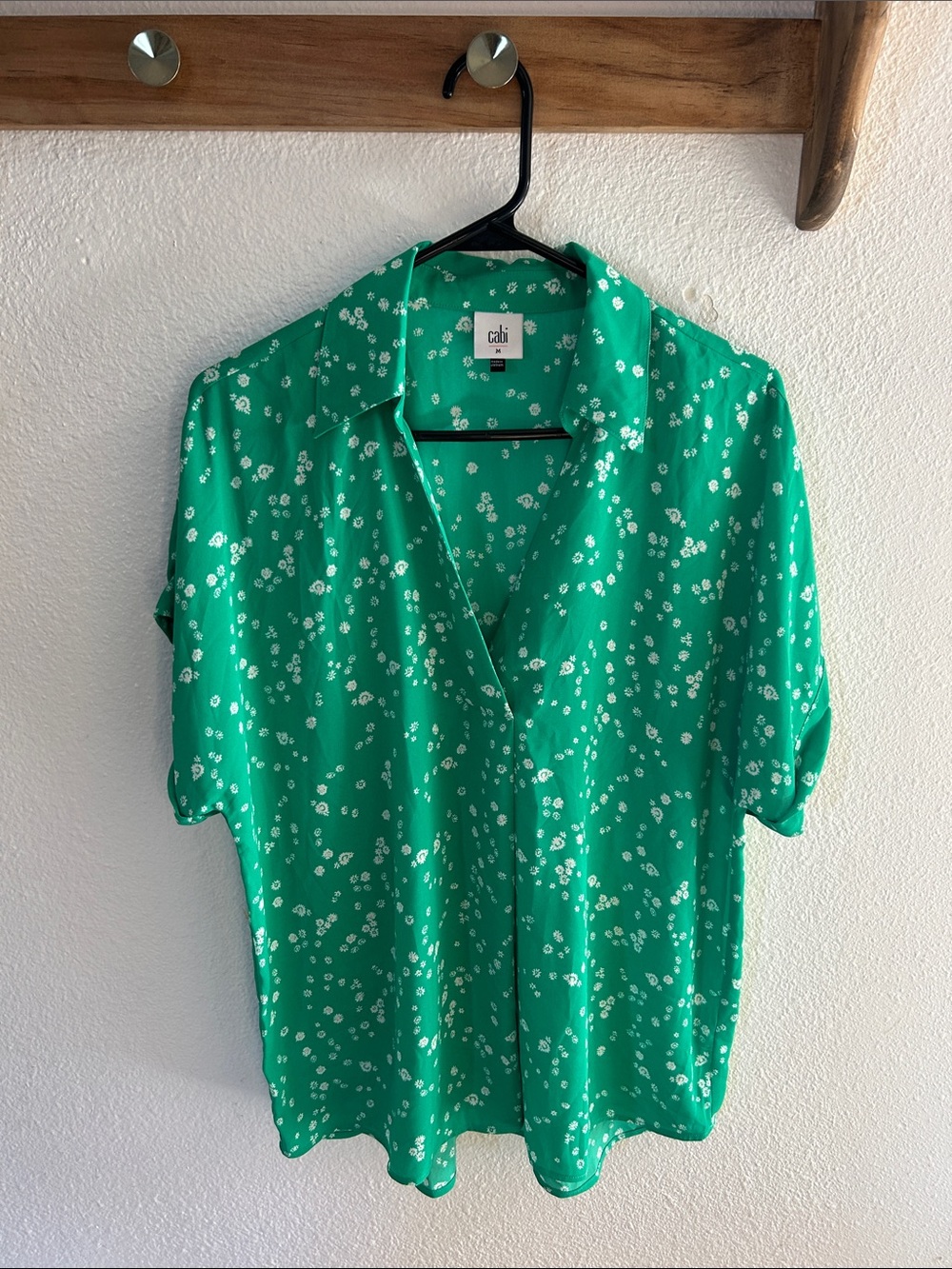 CAbi Emerald Green Floral Button-Up Tunic Shirt